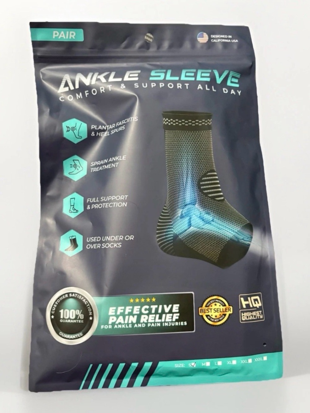 Pair - Foot & Ankle Brace Sprained Ankle Compression Sleeve Plantar Fasciitis